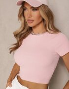 glo-story Tricou scurt roz deschis din țesătură reiată Teloma