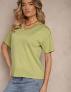 glo-story Tricou Verde cu Decolteu în V Fonellea