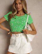 glo-story Tricou Verde de bumbac cu model floral Savioraie