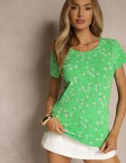 glo-story Tricou Verde de bumbac cu model floral Savioraie