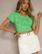 glo-story Tricou Verde de bumbac cu model floral Savioraie