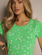 glo-story Tricou Verde de bumbac cu model floral Savioraie
