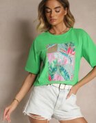 glo-story Tricou Verde din Bumbac Decorat cu Sclipici Isadelle