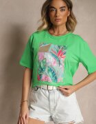 glo-story Tricou Verde din Bumbac Decorat cu Sclipici Isadelle