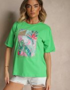 glo-story Tricou Verde din Bumbac Decorat cu Sclipici Isadelle