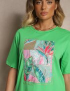 glo-story Tricou Verde din Bumbac Decorat cu Sclipici Isadelle