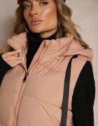 glo-story Vestă Roz Lungă cu matlasare decorativă și glugă detașabilă Neriora