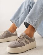 goodin Adidași bej închis din piele întoarsă naturală pe platformă cu inscripție și perforații Zitara