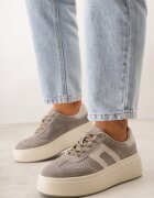 goodin Adidași bej închis din piele întoarsă naturală pe platformă cu inscripție și perforații Zitara