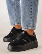 goodin Adidași Negri din Piele întoarsă Naturală pe Platformă cu Branț din Piele Rionelle