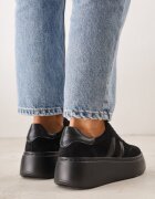 goodin Adidași Negri din Piele întoarsă Naturală pe Platformă cu Branț din Piele Rionelle