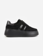 goodin Adidași Negri din Piele întoarsă Naturală pe Platformă cu Branț din Piele Rionelle
