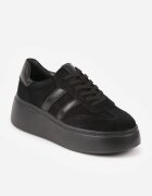 goodin Adidași Negri din Piele întoarsă Naturală pe Platformă cu Branț din Piele Rionelle