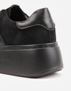 goodin Adidași Negri din Piele întoarsă Naturală pe Platformă cu Branț din Piele Rionelle