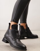 goodin Botine din piele naturală cu toc plat decorate cu aplicație și decupaje Gilith Negre