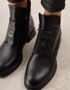goodin Botine din piele naturală cu toc plat decorate cu aplicație și decupaje Gilith Negre