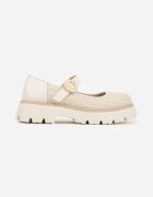 goodin Pantofi din Piele Bej Mary Jane stil Chunky Decorați cu împletitură Morxina