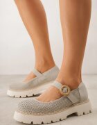 goodin Pantofi verzi din piele Mary Jane stil Chunky cu împletituri Morxina
