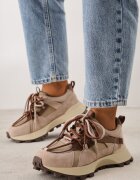 goodin Sneakers chunky din piele întoarsă cu tip cravată dublu și perforații Kildei Bej