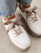 goodin Sneakers din piele cu două perechi de șireturi pe platformă Crocefissa Albi