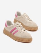 goodin Sneakers Din piele întoarsă Bej și Fucsia în Stilul Tenisilor Iconici cu Branț de Piele Tenannia