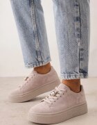 goodin Sneakers din piele întoarsă pe platformă cu aplicație cu zirconii Sulis Bej Bej Bej închis