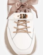 goodin Sneakers din piele naturală decorați cu închidere metalică și fundă din panglică Citlala Albi