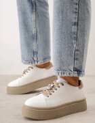 goodin Sneakers minimaliste din piele pe platformă cu aplicație cu strasuri Gorisa Alb cu bej