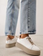 goodin Sneakers minimaliste din piele pe platformă cu aplicație cu strasuri Gorisa Alb cu bej