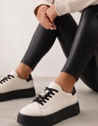 goodin Sneakers minimaliste din piele pe platformă cu aplicație cu strasuri Gorisa Bej cu negru
