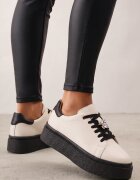 goodin Sneakers minimaliste din piele pe platformă cu aplicație cu strasuri Gorisa Bej cu negru