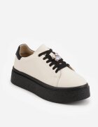 goodin Sneakers minimaliste din piele pe platformă cu aplicație cu strasuri Gorisa Bej cu negru