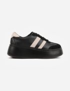 goodin Sneakers Negru-Bej pe Platformă din Piele Naturală Decorate cu Benzi Sovimi