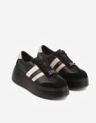 goodin Sneakers Negru-Bej pe Platformă din Piele Naturală Decorate cu Benzi Sovimi