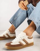 gowin Sneakers Bej-alb în Stilul Tenisilor Clasici Decorați cu Cusături Ivelfia