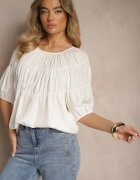 h&s Bluză Albă din Vâscoză cu croială Oversize cu elastic la umeri Alirona