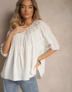 h&s Bluză Albă din Vâscoză cu croială Oversize cu elastic la umeri Alirona
