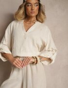 h&s Bluză Bej deschis din bumbac cu decolteu în V și broderie florală Lisorella