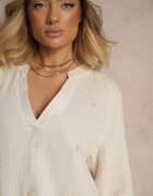 h&s Bluză Bej deschis din bumbac cu decolteu în V și broderie florală Lisorella