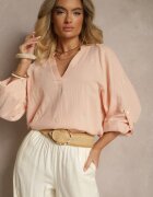 h&s Bluză Bej din Bumbac cu Decolteu în V și Broderie Florală Lisorella