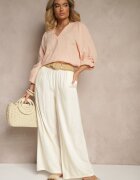 h&s Bluză Bej din Bumbac cu Decolteu în V și Broderie Florală Lisorella