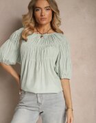 h&s Bluză Mentă cu Vâscoză Croială Oversize cu Elastice la Umeri Alirona