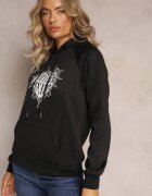 h&s Bluza Neagră Clasică cu Imprimeu pe Față și Glugă Inalle