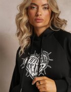 h&s Bluza Neagră Clasică cu Imprimeu pe Față și Glugă Inalle