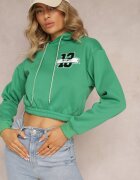 h&s Bluza scurtă verde cu glugă cu tiv și manșete striate și imprimeu decorativ Relis