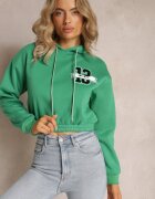 h&s Bluza scurtă verde cu glugă cu tiv și manșete striate și imprimeu decorativ Relis