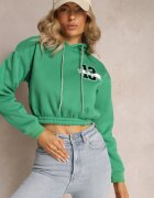 h&s Bluza scurtă verde cu glugă cu tiv și manșete striate și imprimeu decorativ Relis