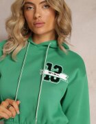 h&s Bluza scurtă verde cu glugă cu tiv și manșete striate și imprimeu decorativ Relis
