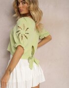 h&s Bluză Verde Deschisă cu Adaos de Viscoză Finisată cu Legătură și Mâneci Încrețite Nestarose