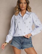 h&s Cămașă Albastru-Neagră din Bumbac Decorată cu Broderie Dovelira